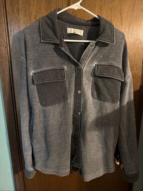 Gray Corduroy Button-Up Shacket with Chest Pockets